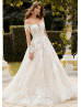 Long Sleeves Ivory Floral Lace Glitter Tulle Glamorous Wedding Dress